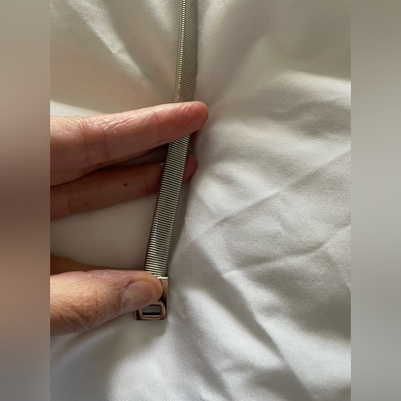 Silver tone Skinny Mesh Belt - Silver Buckle Stretch Waistband - Picture 8 of 8